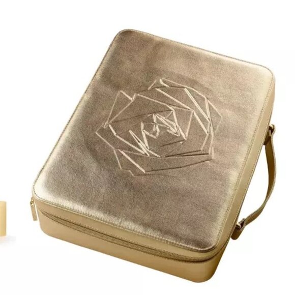 LANCOME MAKEUP CASE GOLD METALLIC SHINE TRAIN CASE - Picture 1 of 10